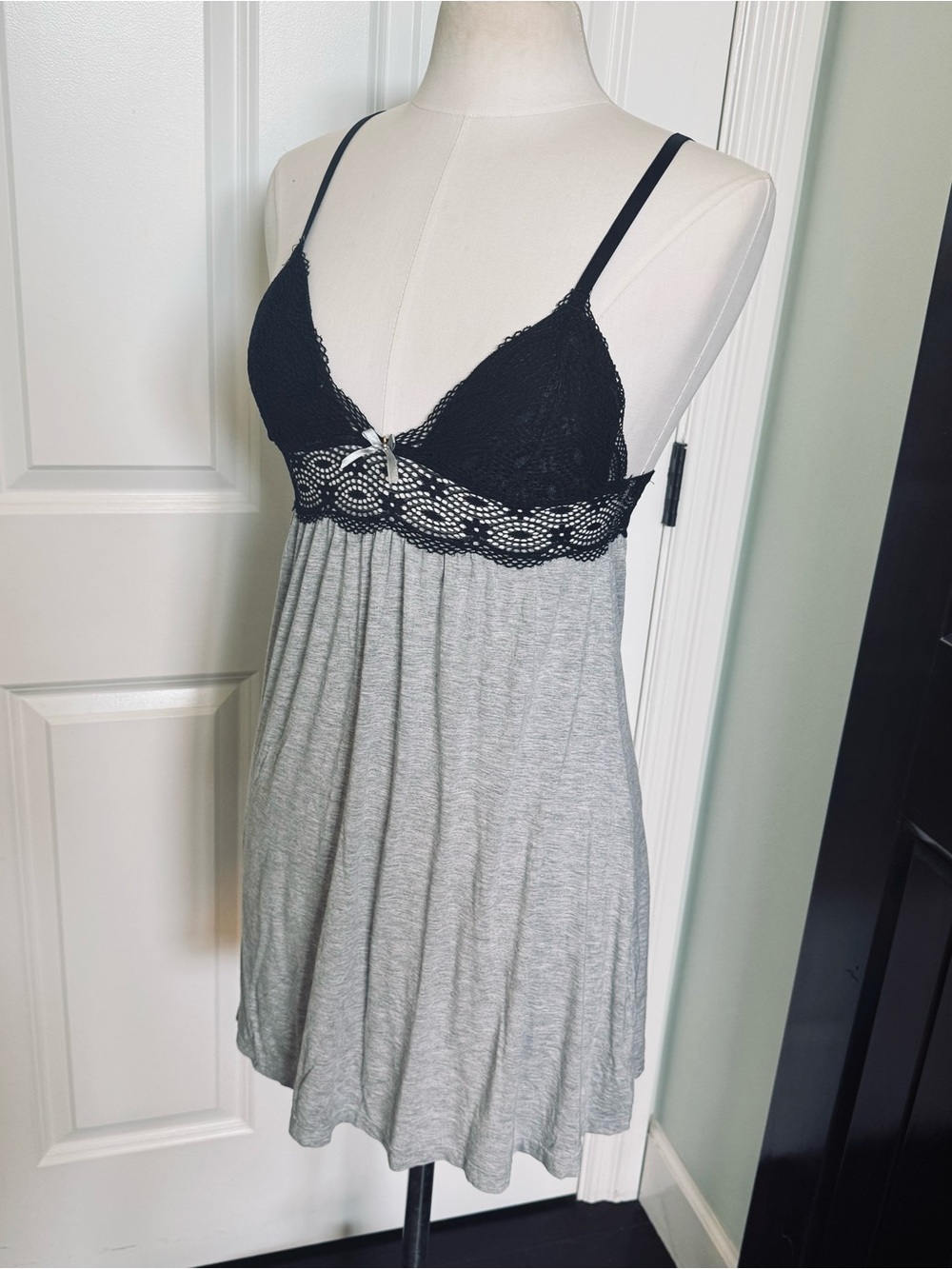 Daisy Fuentes  sexy grey and black lace babydoll nightgown
